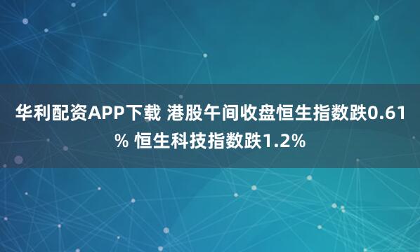 华利配资APP下载 港股午间收盘恒生指数跌0.61% 恒生科技指数跌1.2%