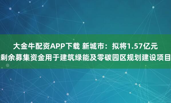 大金牛配资APP下载 新城市：拟将1.57亿元剩余募集资金用于建筑绿能及零碳园区规划建设项目