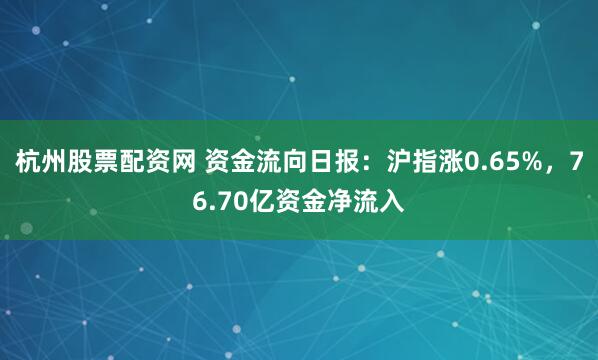 杭州股票配资网 资金流向日报：沪指涨0.65%，76.70亿资金净流入