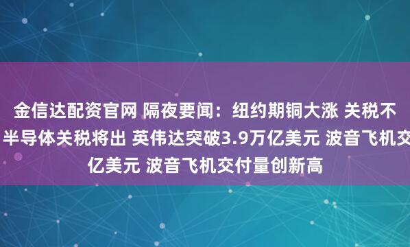 金信达配资官网 隔夜要闻：纽约期铜大涨 关税不延期 制药、半导体关税将出 英伟达突破3.9万亿美元 波音飞机交付量创新高